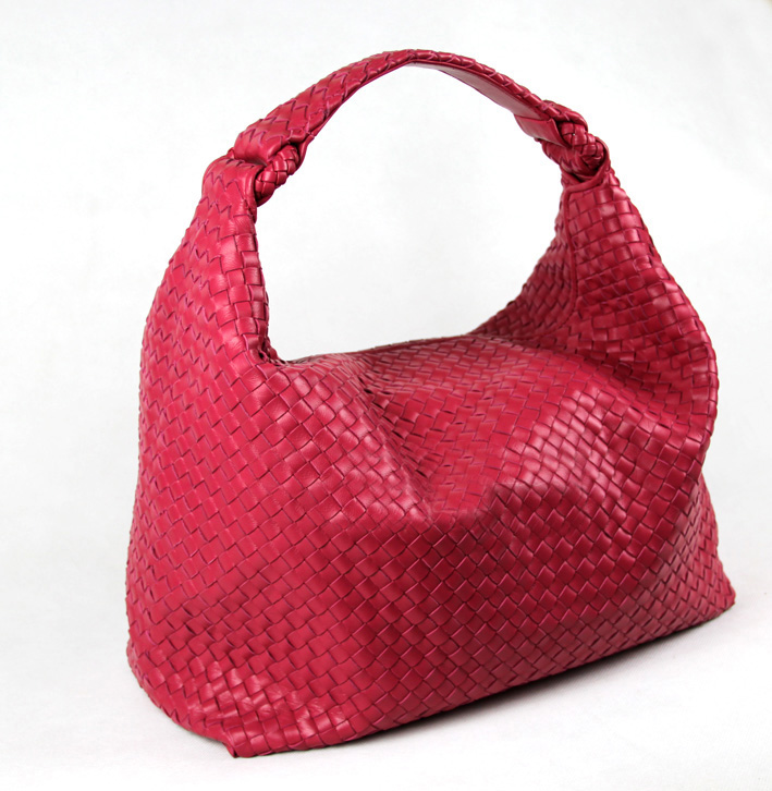 Bottega Veneta Woven Leather Top Handle Shoulder Bag 8001 rose red